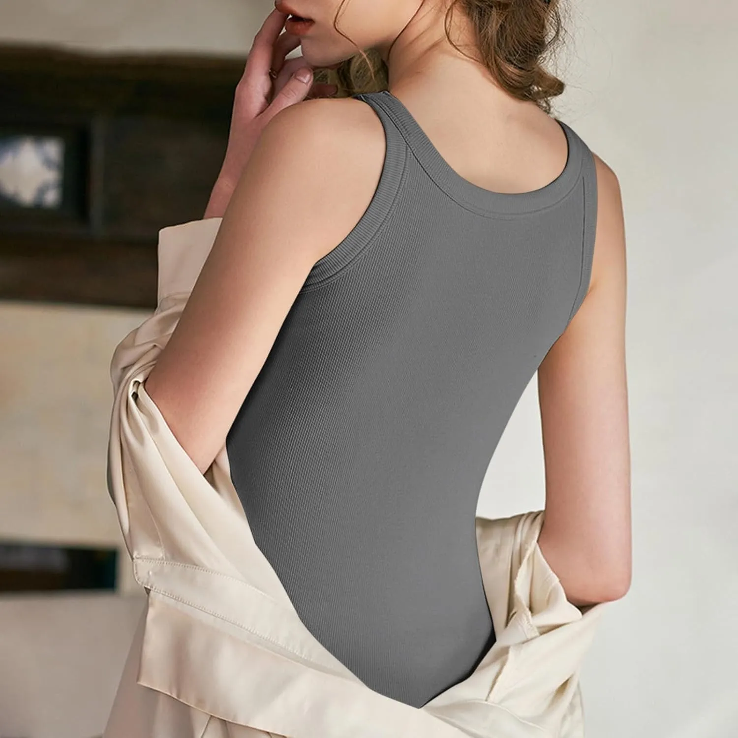 Cotton Tank Tops with Built in Bra for Women Summer Basic Workout Undershirt Solid Color Fashion Yoga Blouse Tees