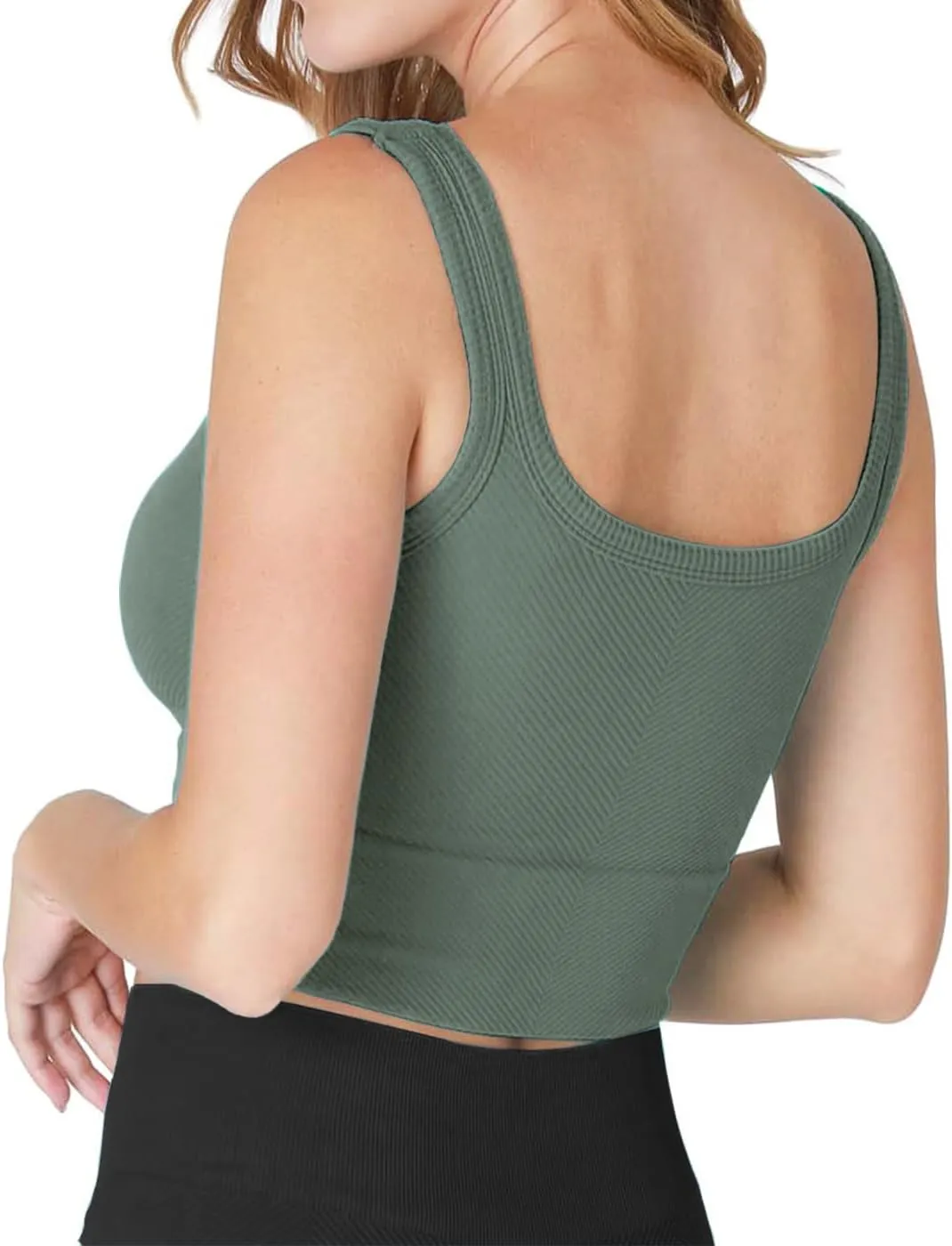 CYVESOULA Tank Top for Women Scoop Neck Sleeveless Crop Tops Chevron Ribbed Knit Crop Tank Top Fitted Soft Basic Cropped Tank