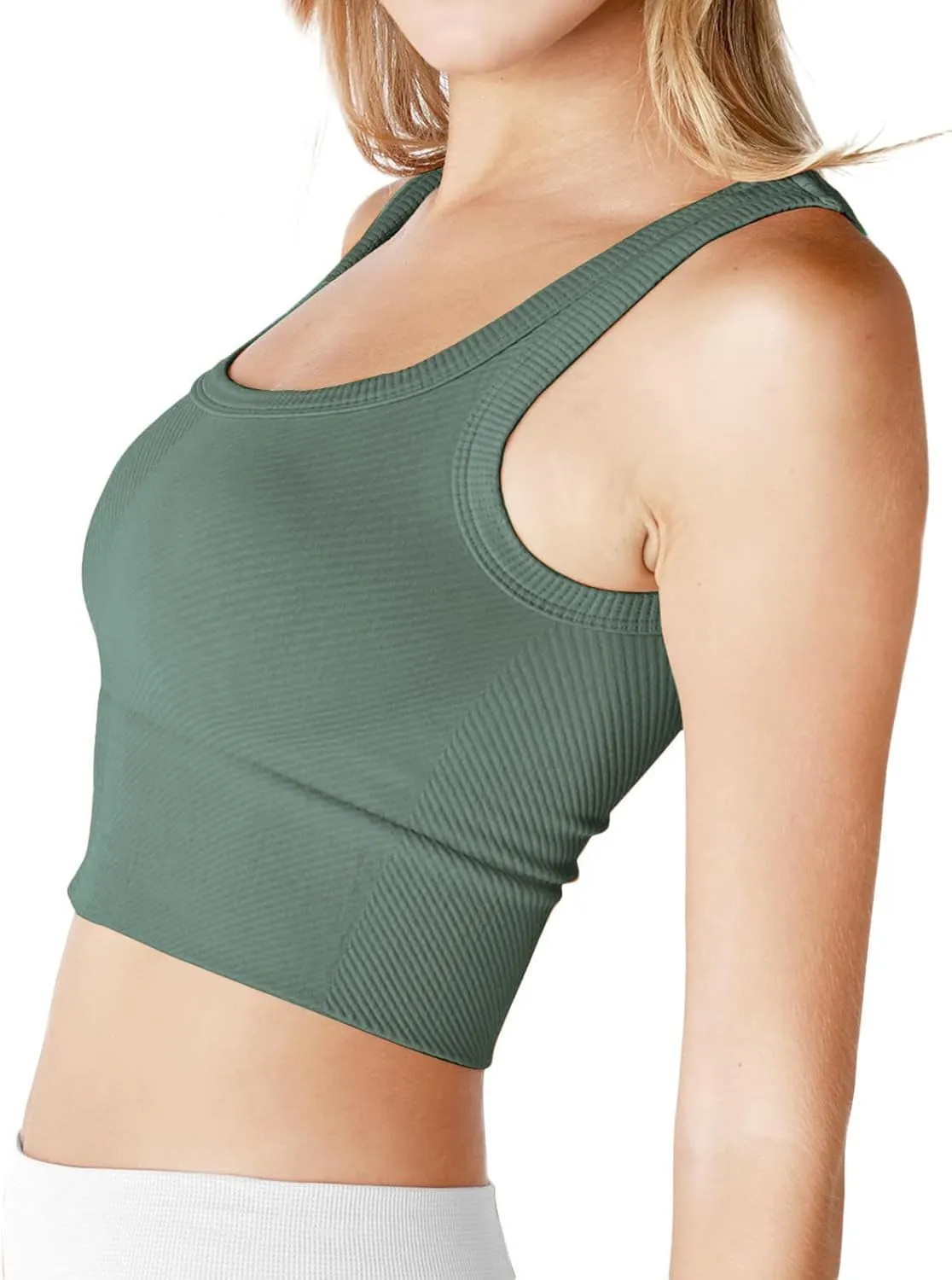 CYVESOULA Tank Top for Women Scoop Neck Sleeveless Crop Tops Chevron Ribbed Knit Crop Tank Top Fitted Soft Basic Cropped Tank