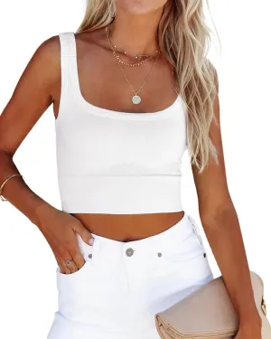 CYVESOULA Tank Top for Women Scoop Neck Sleeveless Crop Tops Chevron Ribbed Knit Crop Tank Top Fitted Soft Basic Cropped Tank
