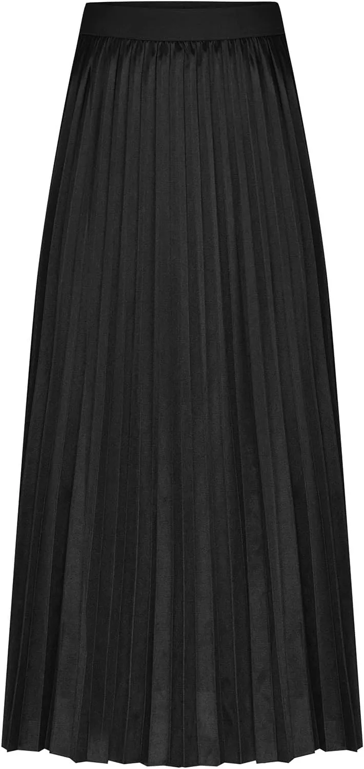 DDAPJ pyju Women's Pleated Maxi Skirt Satin Metallic Accordion Skirts Plus Size Casual High Waist Flowy A-Line Long Skirt