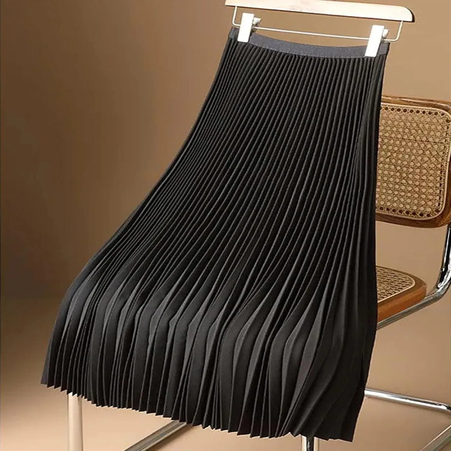 DDAPJ pyju Women's Pleated Maxi Skirt Satin Metallic Accordion Skirts Plus Size Casual High Waist Flowy A-Line Long Skirt