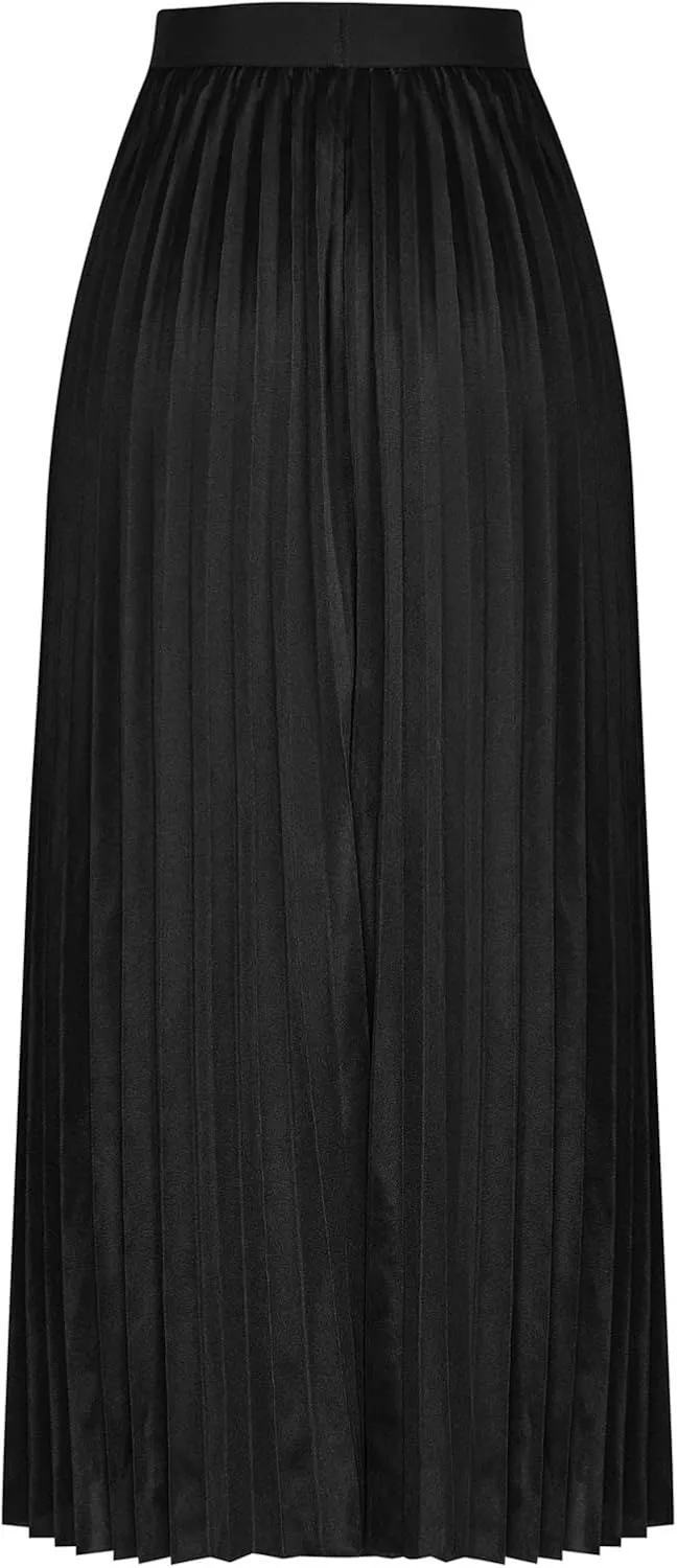 DDAPJ pyju Women's Pleated Maxi Skirt Satin Metallic Accordion Skirts Plus Size Casual High Waist Flowy A-Line Long Skirt