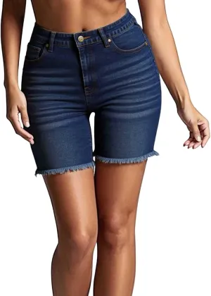 Denim Shorts Women High Waisted Stretchy Button Casual Jeans Shorts Slim Fit Plus Size 2025 Summer Trendy Jorts with Pockets
