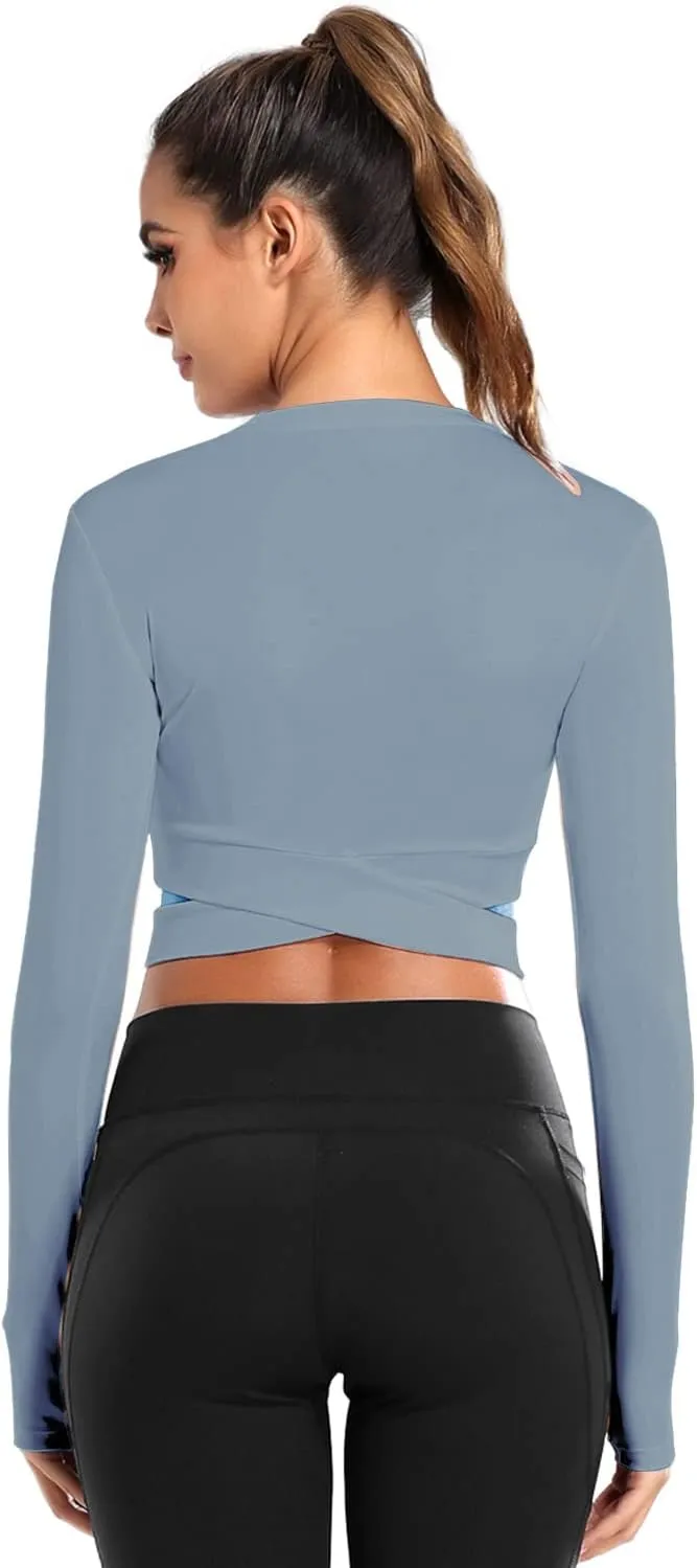DREAM SLIM Short Sleeve Crop Tops for Women Tummy Cross Fitted Yoga Running Shirts Gym Workout Cropped Tank Tops
