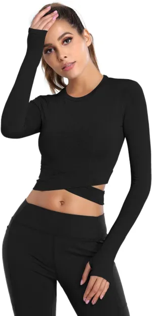 DREAM SLIM Short Sleeve Crop Tops for Women Tummy Cross Fitted Yoga Running Shirts Gym Workout Cropped Tank Tops