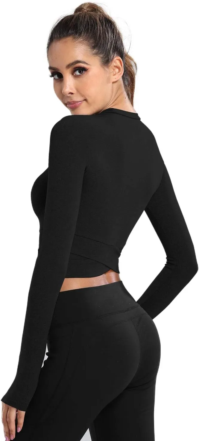 DREAM SLIM Short Sleeve Crop Tops for Women Tummy Cross Fitted Yoga Running Shirts Gym Workout Cropped Tank Tops