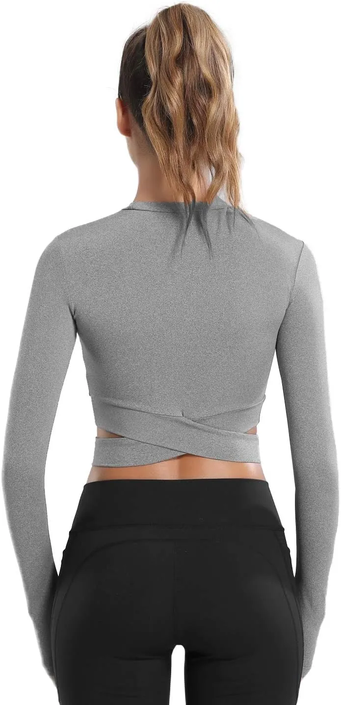 DREAM SLIM Short Sleeve Crop Tops for Women Tummy Cross Fitted Yoga Running Shirts Gym Workout Cropped Tank Tops
