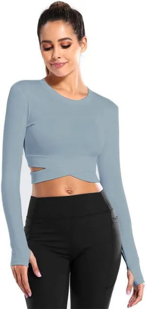 DREAM SLIM Short Sleeve Crop Tops for Women Tummy Cross Fitted Yoga Running Shirts Gym Workout Cropped Tank Tops