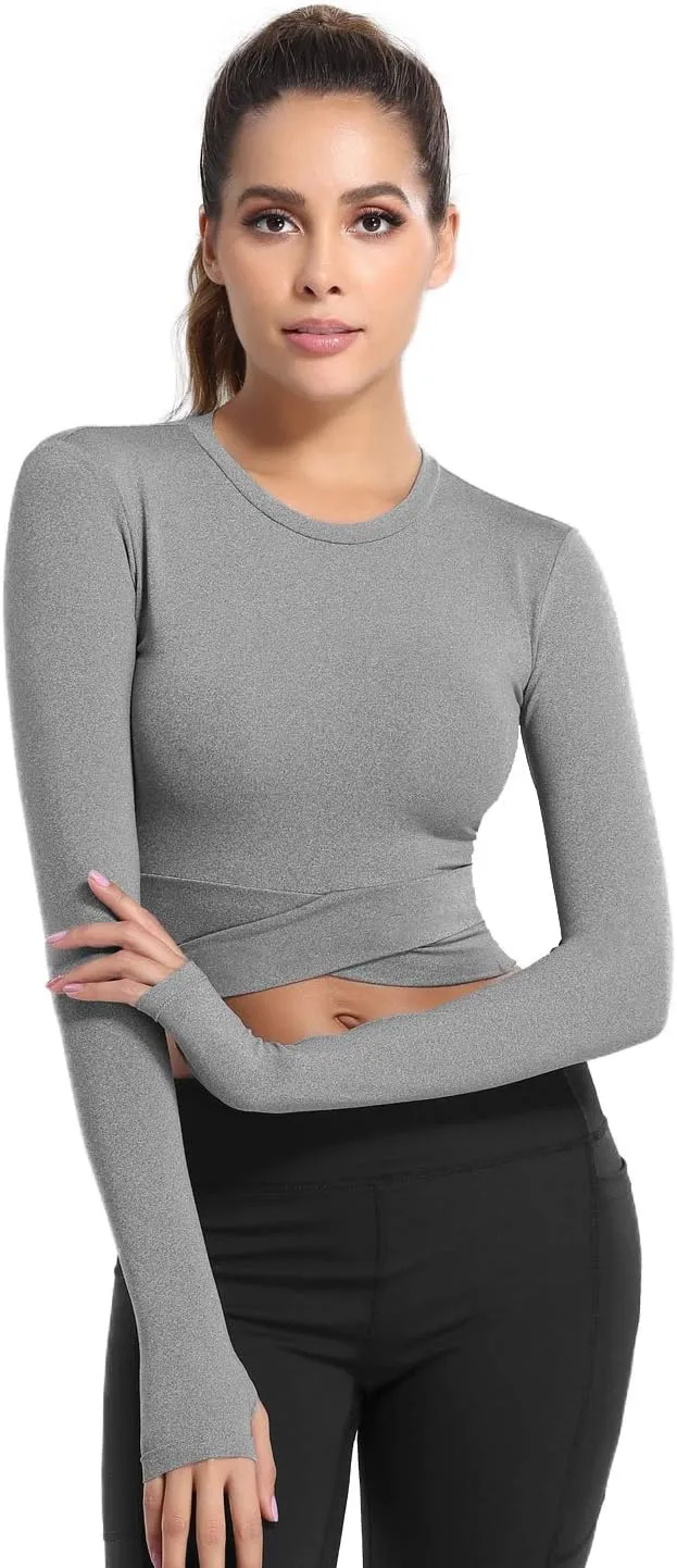 DREAM SLIM Short Sleeve Crop Tops for Women Tummy Cross Fitted Yoga Running Shirts Gym Workout Cropped Tank Tops