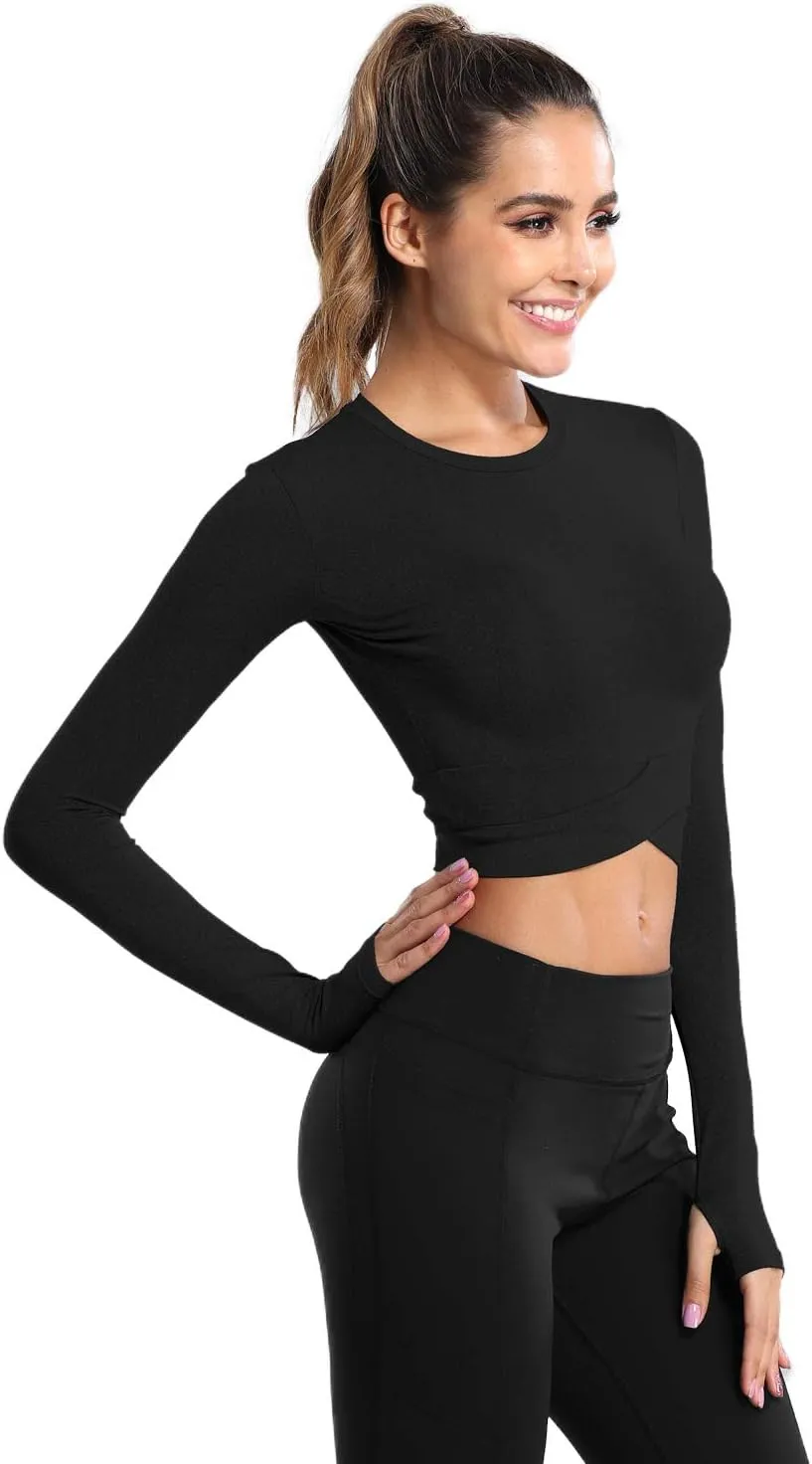 DREAM SLIM Short Sleeve Crop Tops for Women Tummy Cross Fitted Yoga Running Shirts Gym Workout Cropped Tank Tops