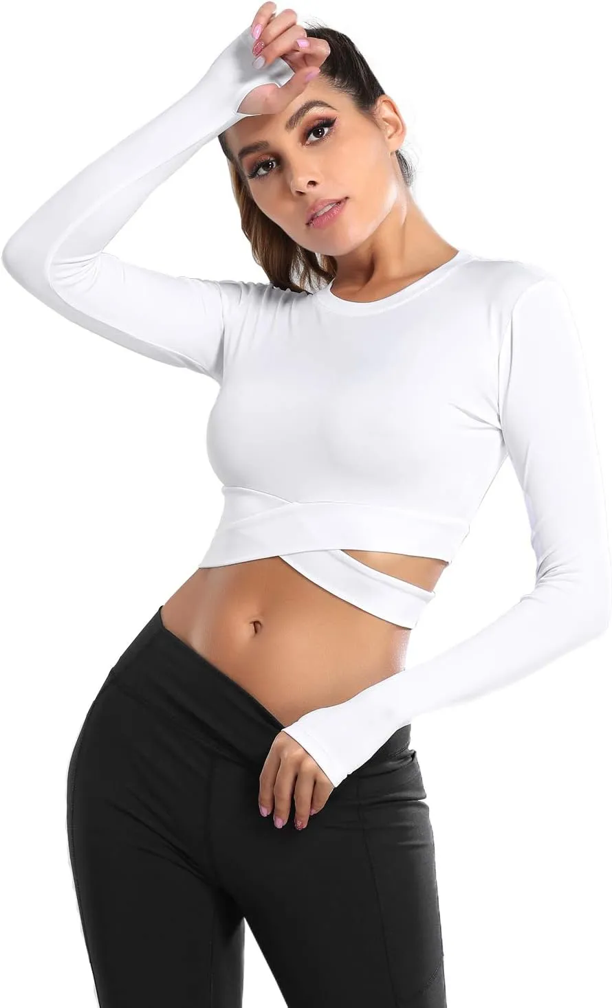 DREAM SLIM Short Sleeve Crop Tops for Women Tummy Cross Fitted Yoga Running Shirts Gym Workout Cropped Tank Tops
