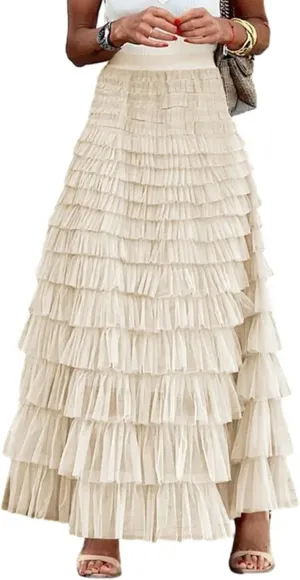 Elegant Fairy Tulle Tiered Skirt A Line Skirt Ruffle Layered Long Skirt