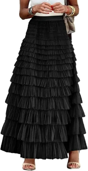 Elegant Fairy Tulle Tiered Skirt A Line Skirt Ruffle Layered Long Skirt