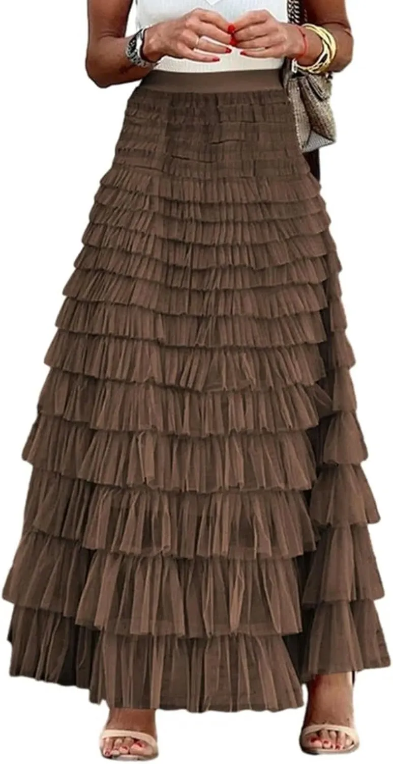 Elegant Fairy Tulle Tiered Skirt A Line Skirt Ruffle Layered Long Skirt
