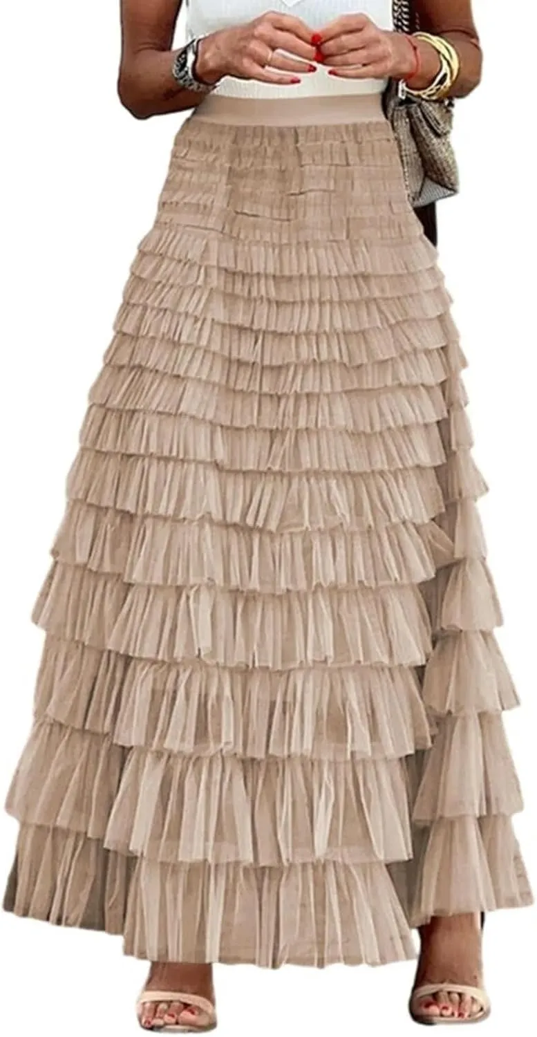 Elegant Fairy Tulle Tiered Skirt A Line Skirt Ruffle Layered Long Skirt