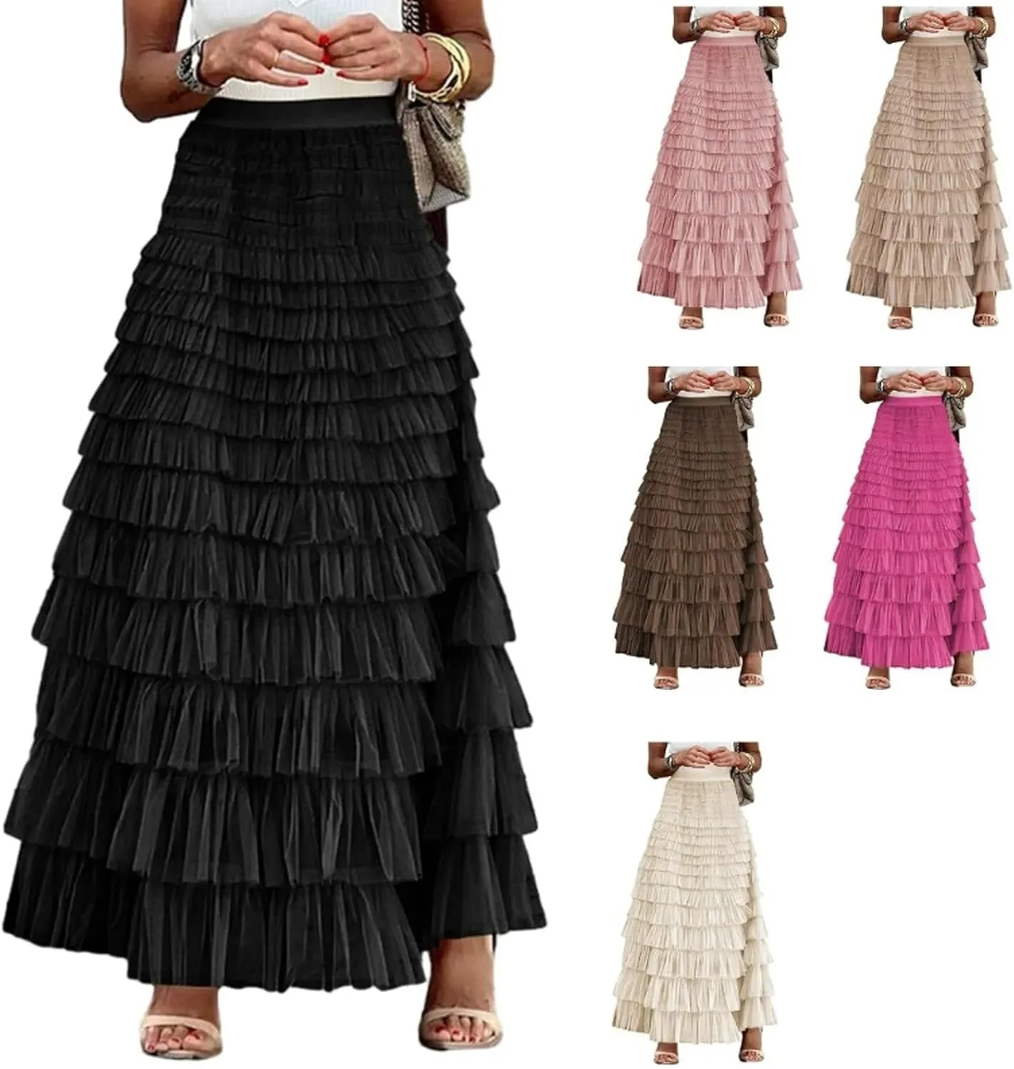 Elegant Fairy Tulle Tiered Skirt A Line Skirt Ruffle Layered Long Skirt