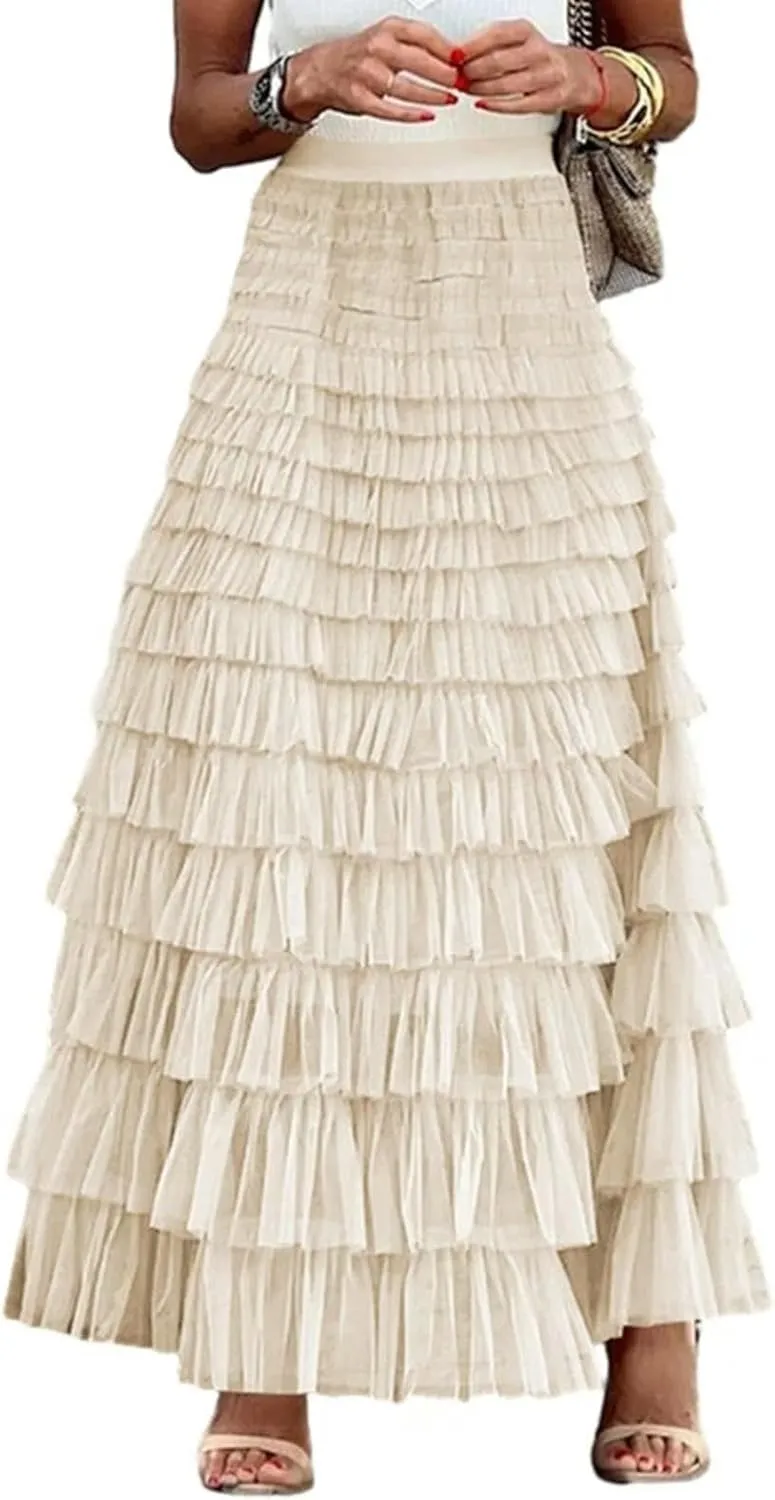 Elegant Fairy Tulle Tiered Skirt A Line Skirt Ruffle Layered Long Skirt