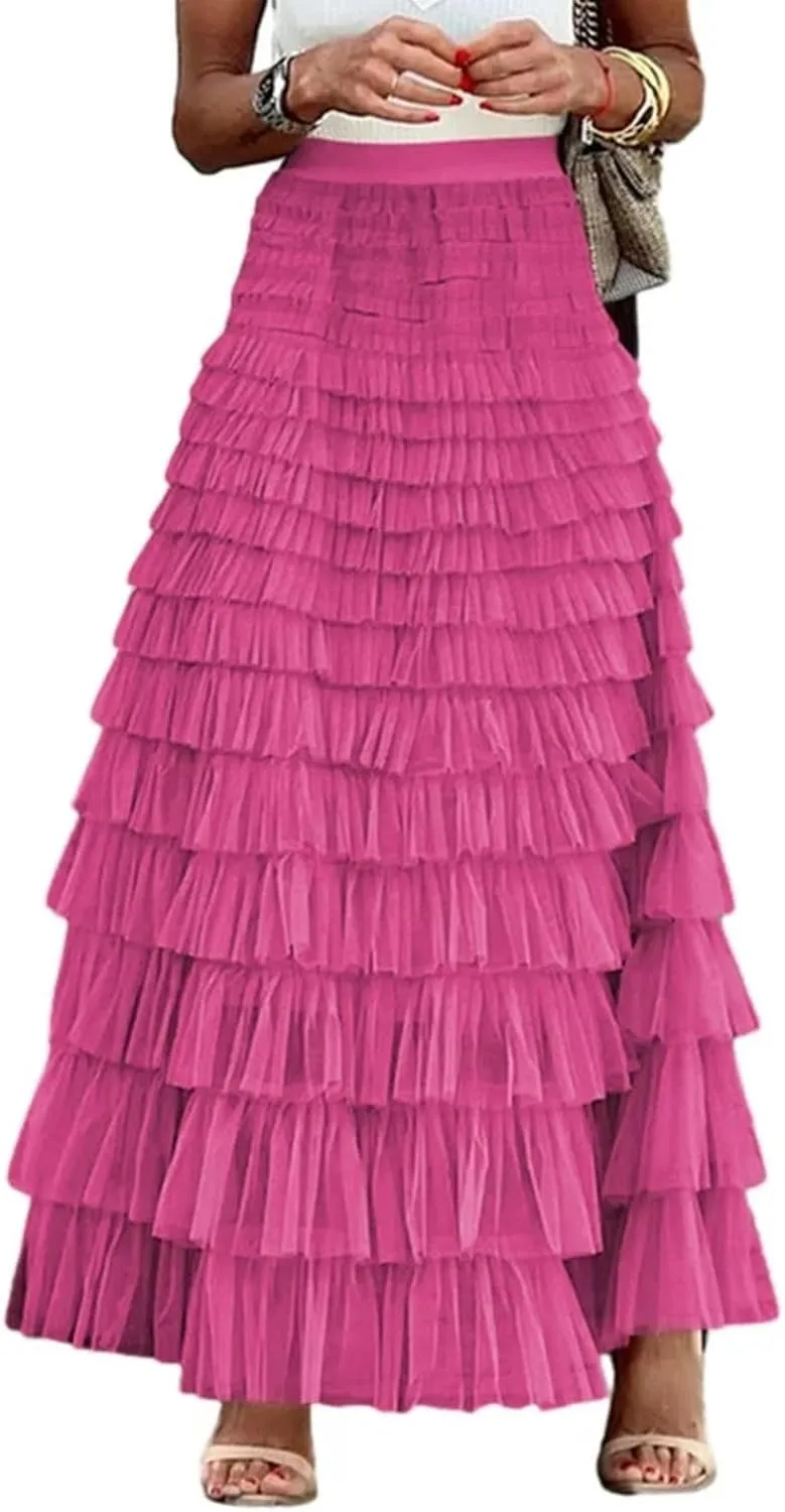 Elegant Fairy Tulle Tiered Skirt A Line Skirt Ruffle Layered Long Skirt