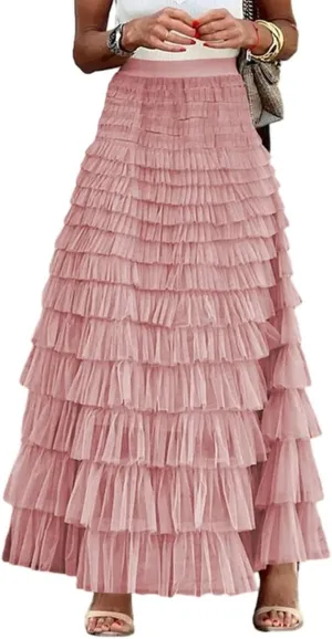 Elegant Fairy Tulle Tiered Skirt A Line Skirt Ruffle Layered Long Skirt