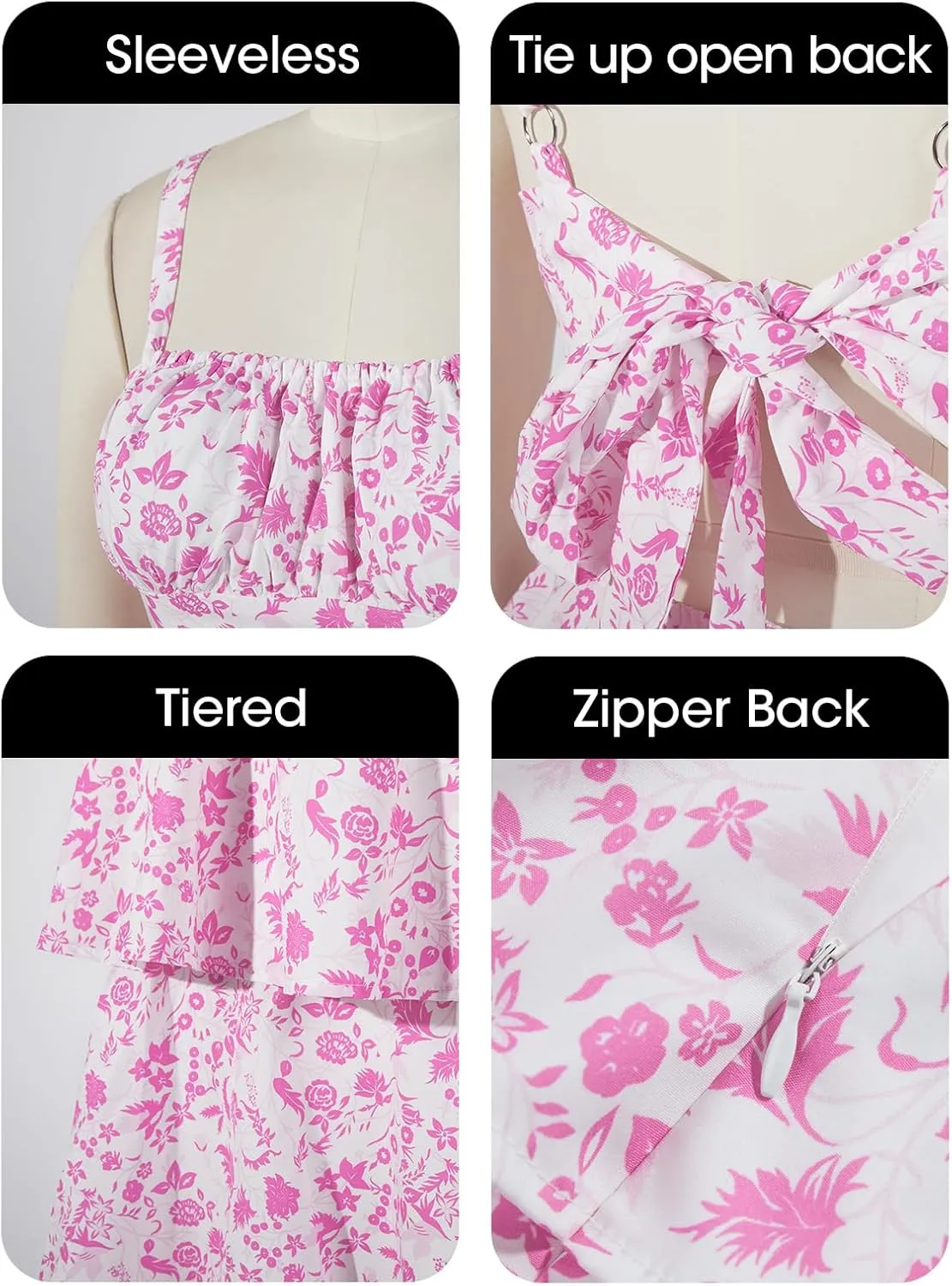 Fisoew Womens Floral Maxi Dresses Spaghetti Strap Casual Sleeveless Ruffle Flowy Tiered Dress