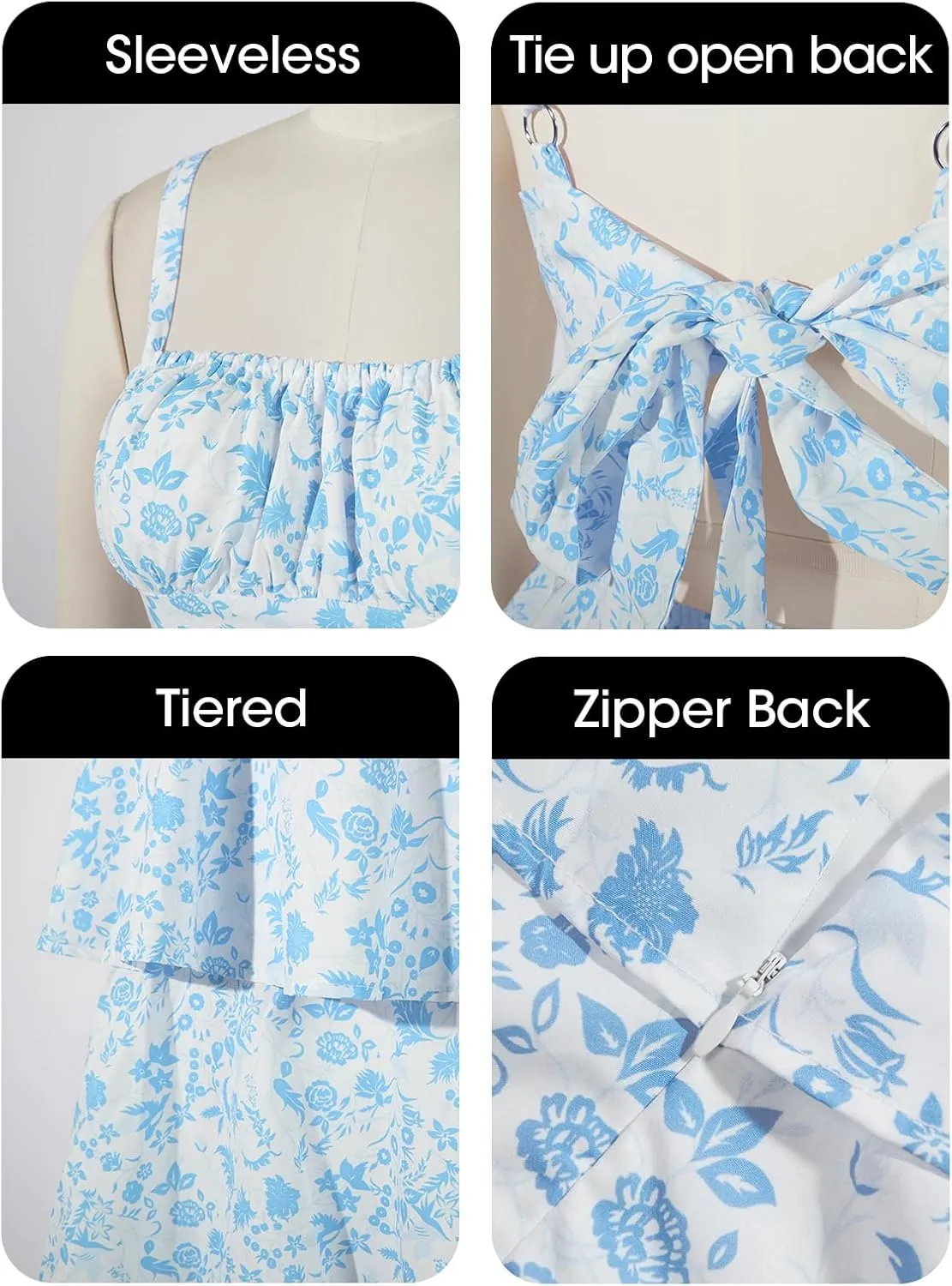 Fisoew Womens Floral Maxi Dresses Spaghetti Strap Casual Sleeveless Ruffle Flowy Tiered Dress