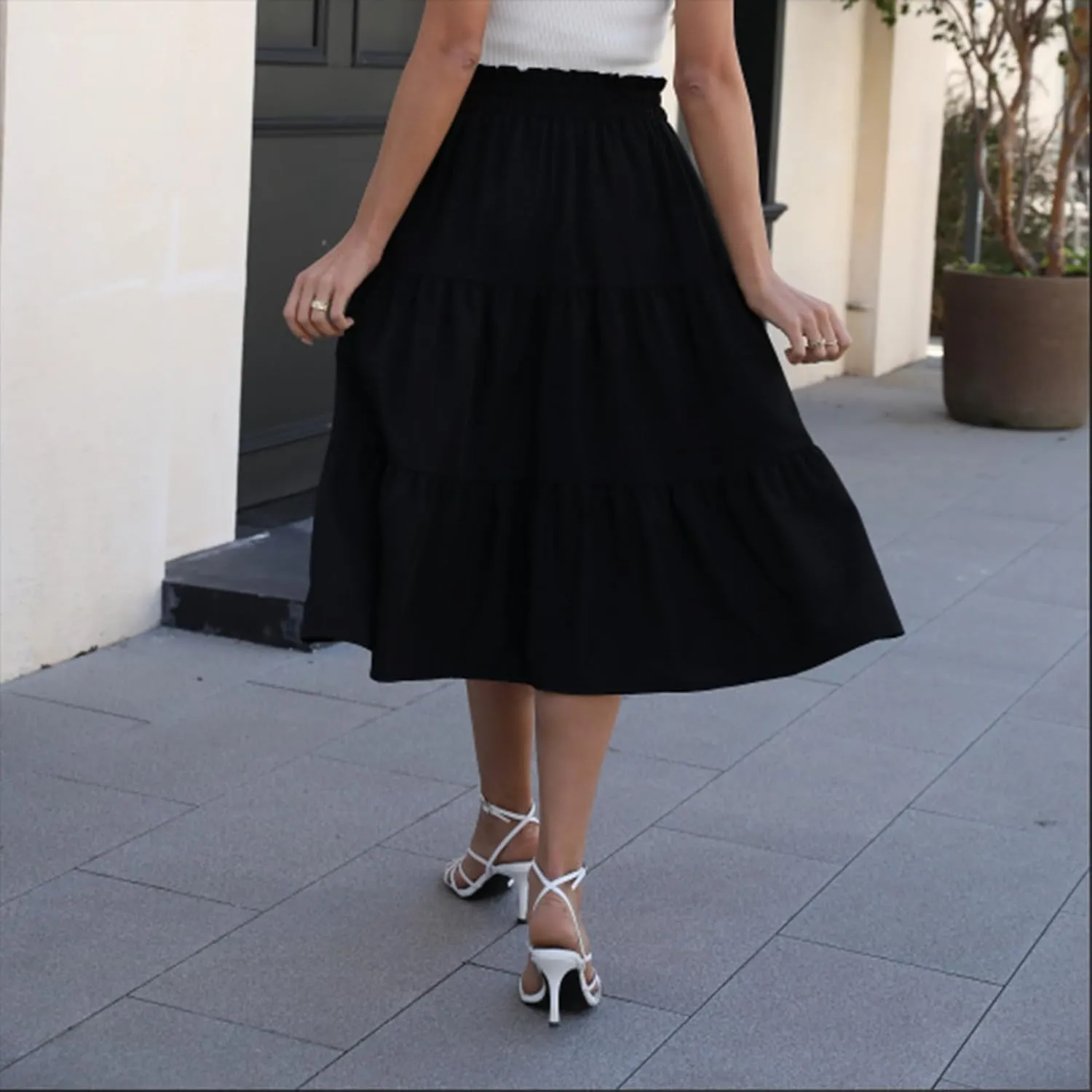 Floral Pleated Skirts for Women Midi Length Summer Casual Boho Renaissance Flowy Plus Size Tiered A Line Skirt