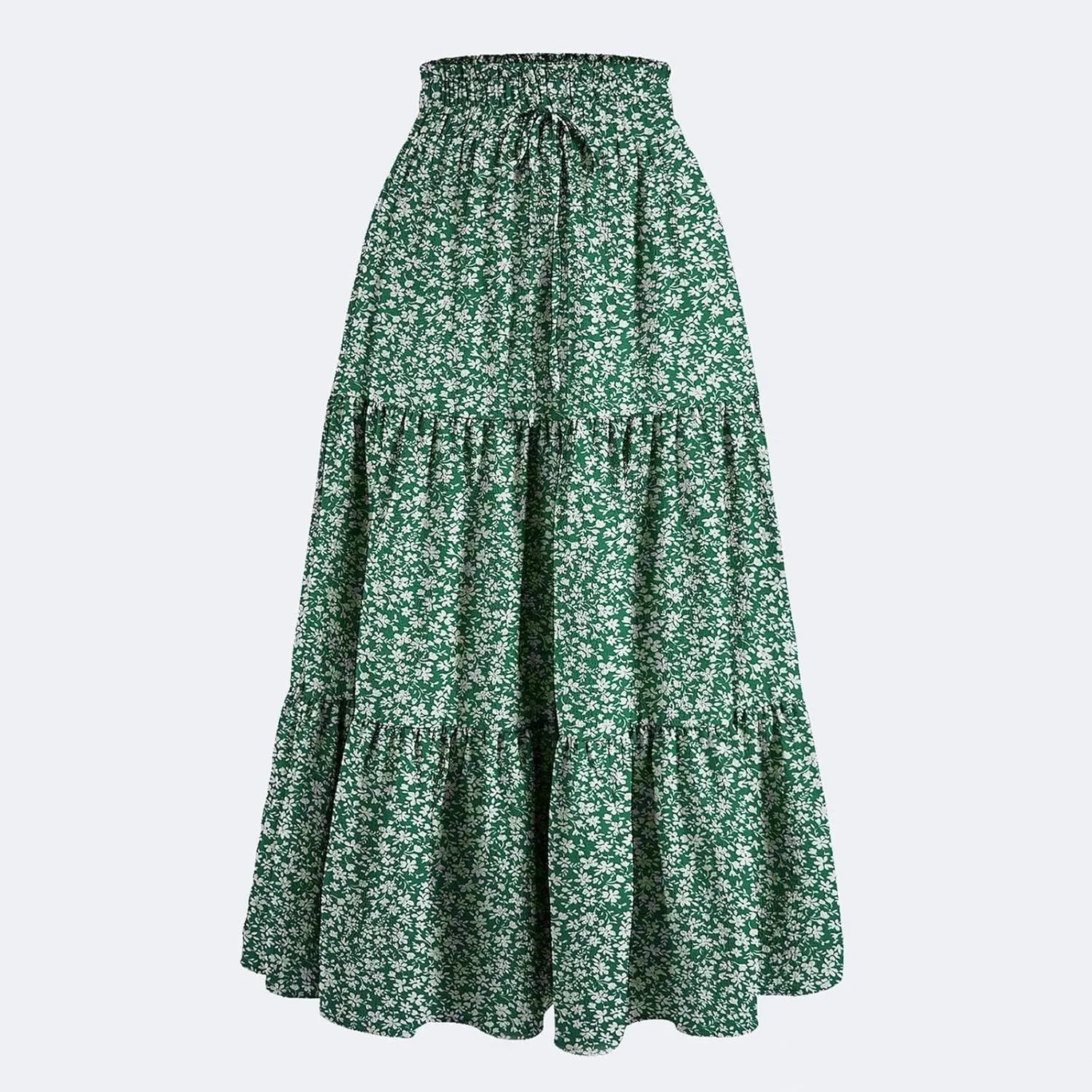 Floral Skirts for Women 2025 Casual Drawstring High Waisted Beach Boho Trendy Outfit Summer Flowy Ruffle Maxi Skirt