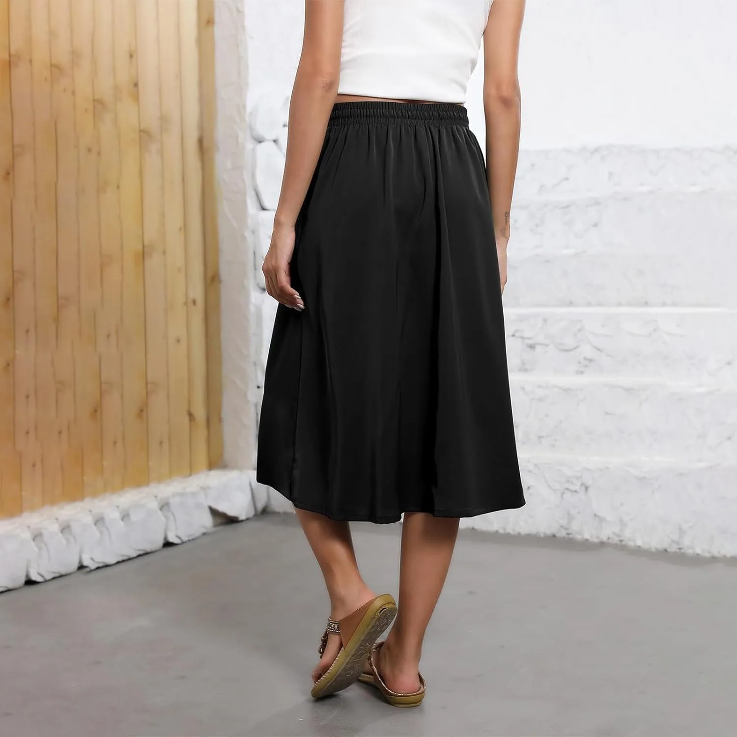 Floral Skirts for Women Midi Length Vintage Drawstring High Waisted A Line Skirt Flowy Boho Midi Skirt with Pockets