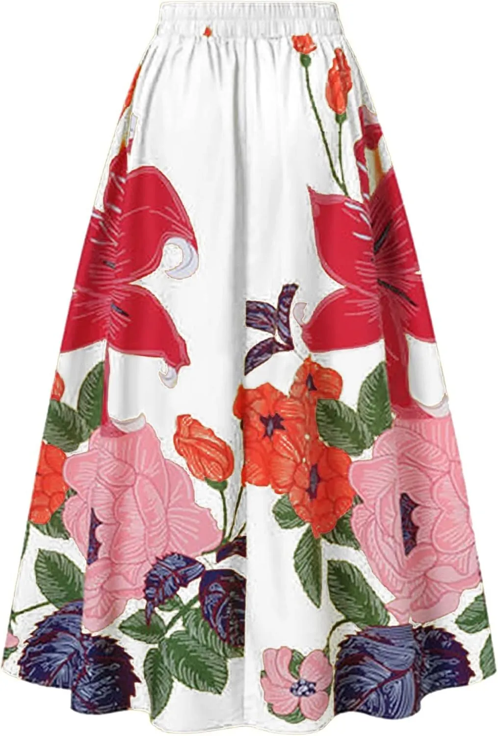 Floral Skirts for Women Summer Flowy High Waisted Skirt Boho Vacation A-Line Swing Long Floral Maxi Skirts