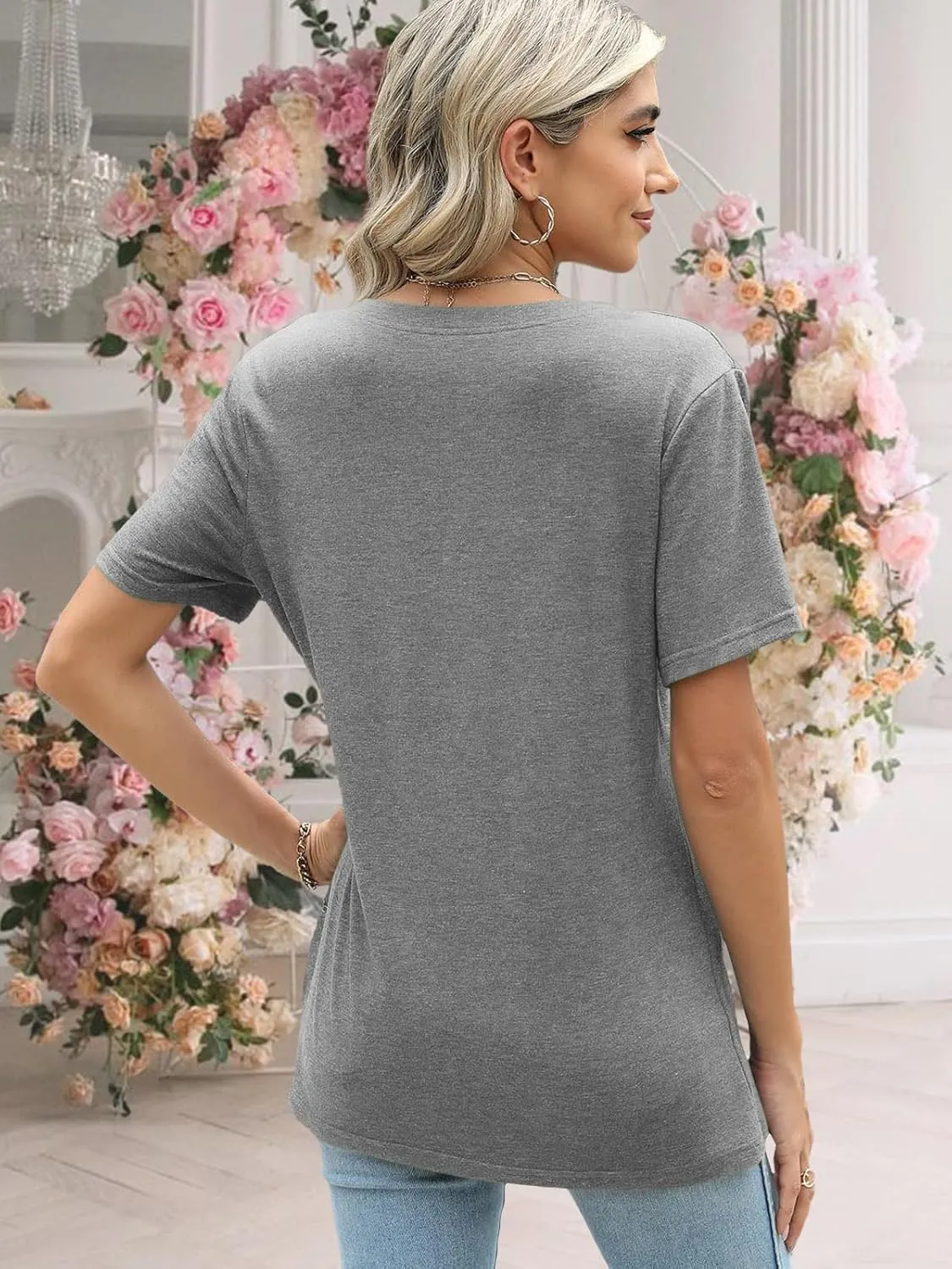 Flower Kindly Shirt for Women Funny Wildflower Plant T-Shirt Bohemian Summer Vacation V Neck Tops