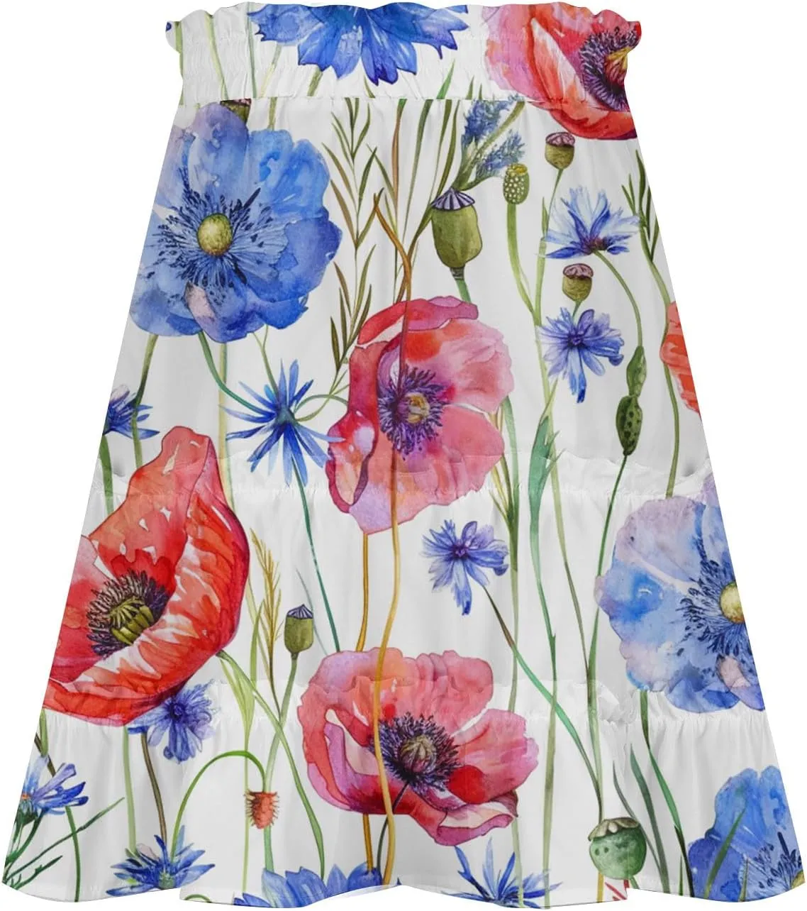 Flowy Floral Mini Skirts for Women High Waisted Boho Skirt Elastic Drawstring Tiered Skirts Ruffle Beach Skirt