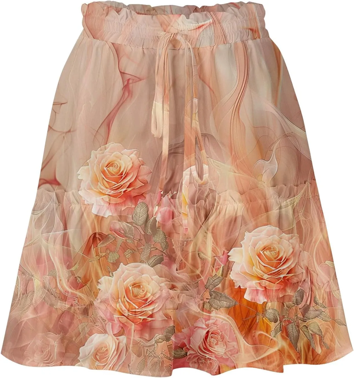 Flowy Floral Mini Skirts for Women High Waisted Boho Skirt Elastic Drawstring Tiered Skirts Ruffle Beach Skirt