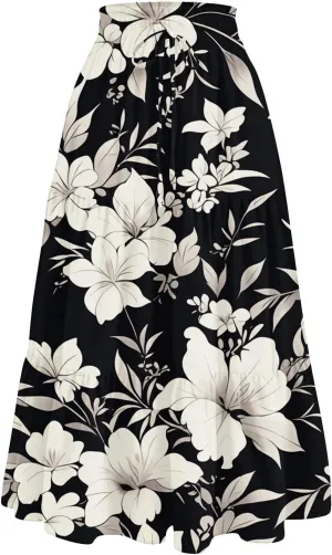 Flowy Midi Skirts for Women 2025 Summer Casual Floral High Waisted Plus Size Long Boho Work Skirt with Pockets