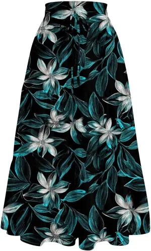 Flowy Midi Skirts for Women 2025 Summer Casual Floral High Waisted Plus Size Long Boho Work Skirt with Pockets