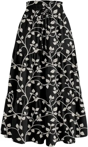 Flowy Midi Skirts for Women 2025 Summer Casual Floral High Waisted Plus Size Long Boho Work Skirt with Pockets