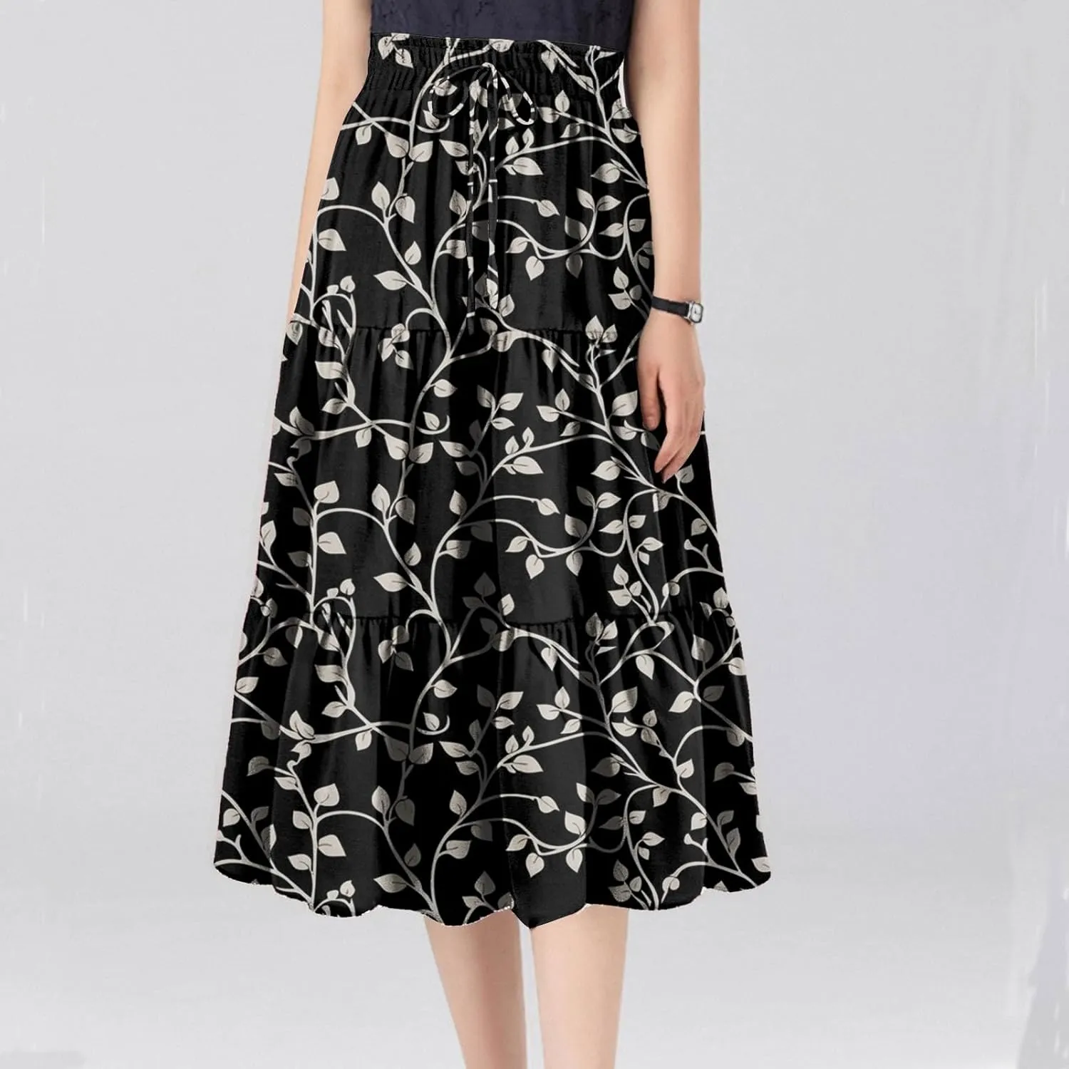 Flowy Midi Skirts for Women 2025 Summer Casual Floral High Waisted Plus Size Long Boho Work Skirt with Pockets