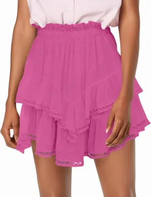 Flowy Shorts for Women Casual Boho Ruffle Tiered Skorts High Waisted Mini Skirts Golf Tennis Crochet Shorts