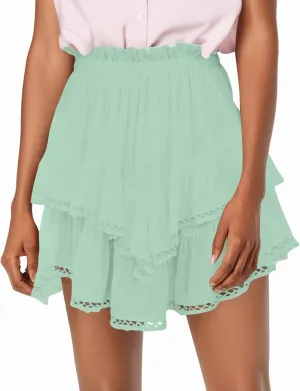 Flowy Shorts for Women Casual Boho Ruffle Tiered Skorts High Waisted Mini Skirts Golf Tennis Crochet Shorts