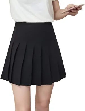 Flygo Women's Casual Elastic High Waist Pleated Slim Mini A-line Skirt