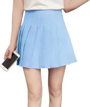 Flygo Women's Casual Elastic High Waist Pleated Slim Mini A-line Skirt