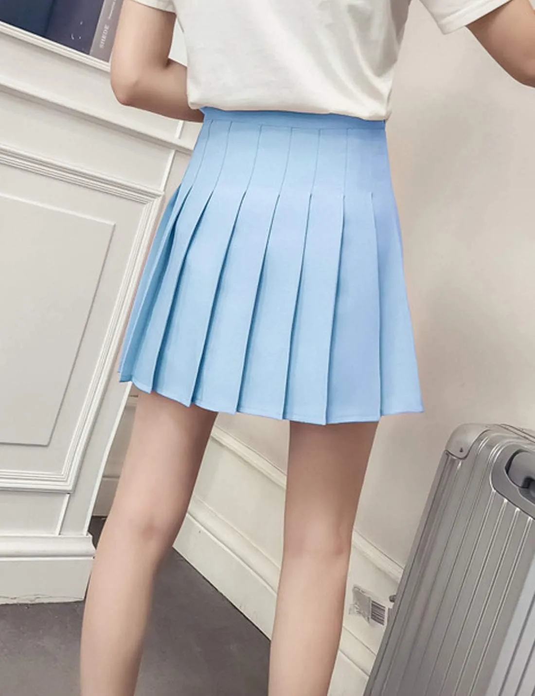 Flygo Women's Casual Elastic High Waist Pleated Slim Mini A-line Skirt