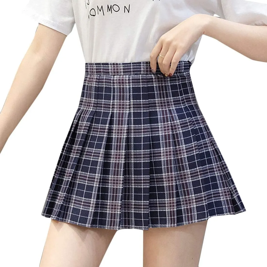 Flygo Women's Casual Elastic High Waist Pleated Slim Mini A-line Skirt