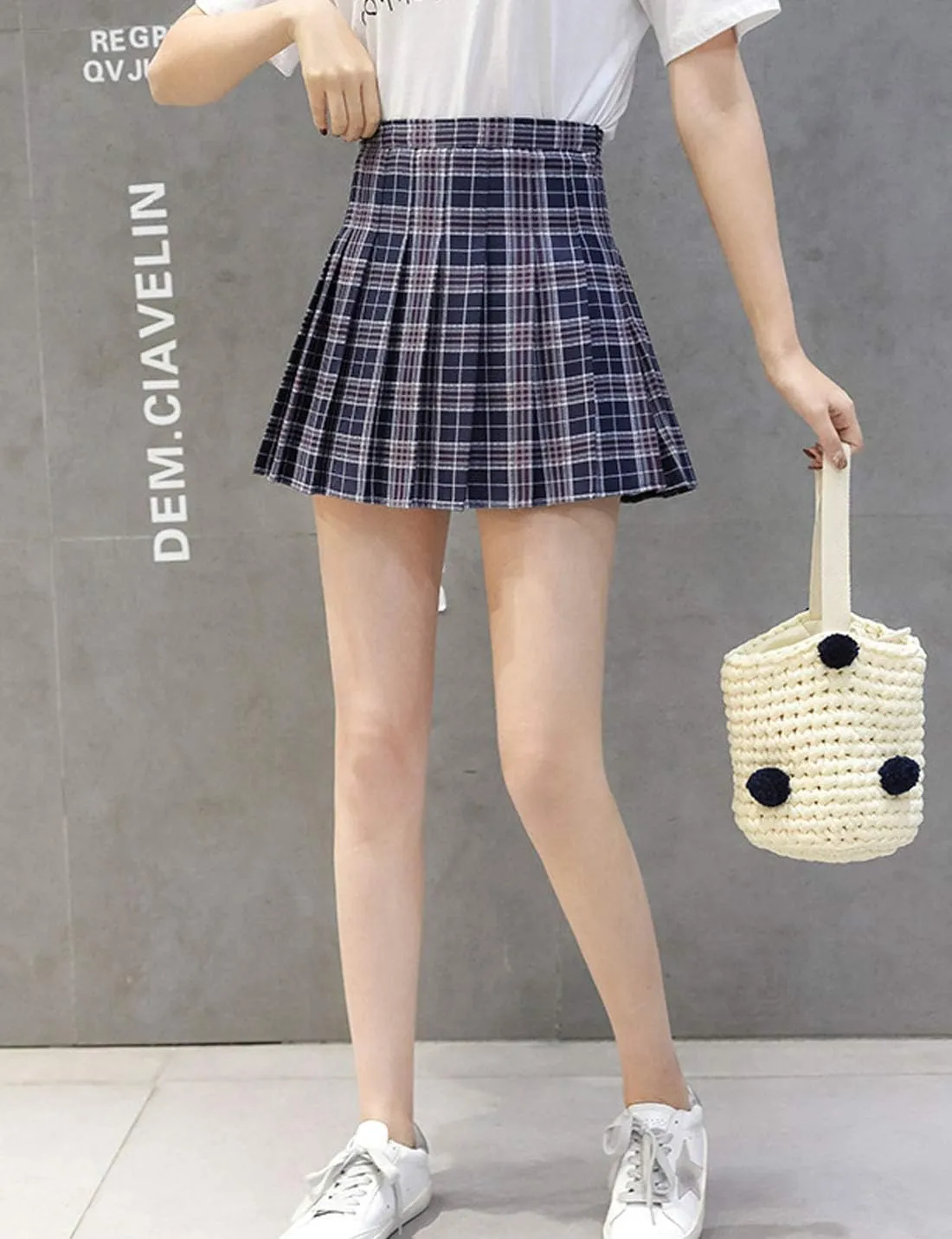 Flygo Women's Casual Elastic High Waist Pleated Slim Mini A-line Skirt