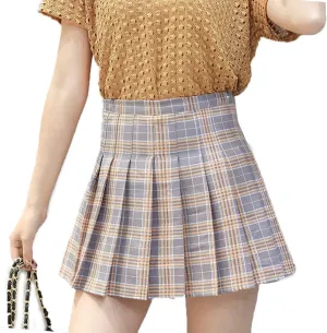 Flygo Women's Casual Elastic High Waist Pleated Slim Mini A-line Skirt