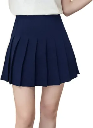 Flygo Women's Casual Elastic High Waist Pleated Slim Mini A-line Skirt