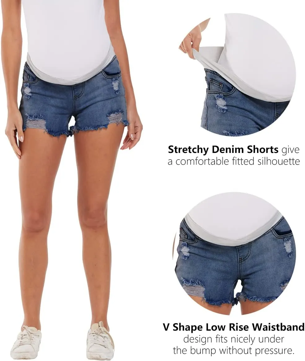 Foucome Women's Maternity Ripped Jean Shorts Summer Distressed Denim Shorts