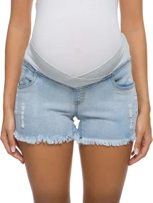 Foucome Women's Maternity Ripped Jean Shorts Summer Distressed Denim Shorts