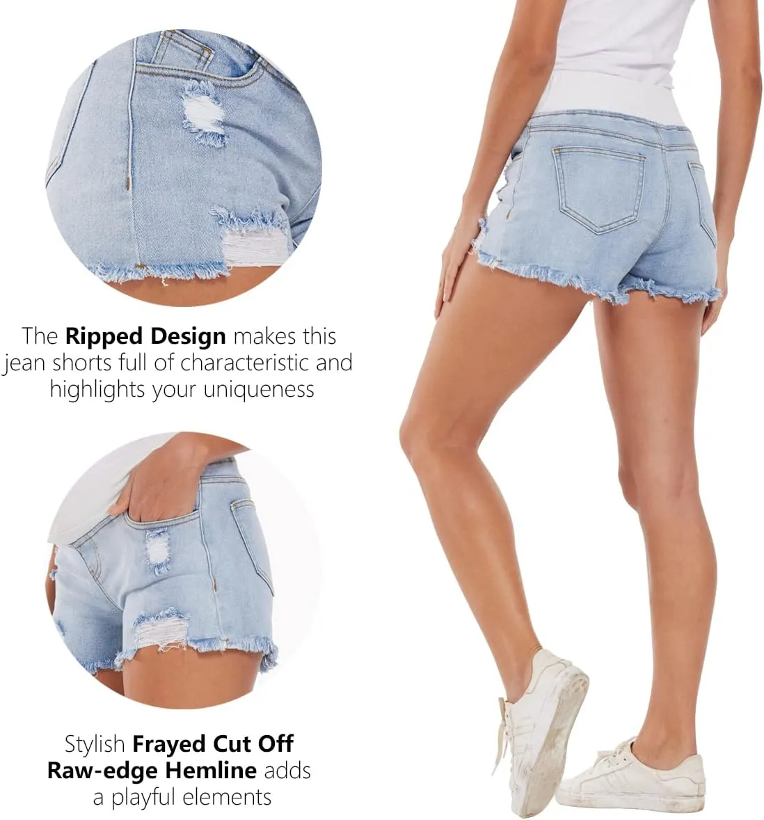 Foucome Women's Maternity Ripped Jean Shorts Summer Distressed Denim Shorts
