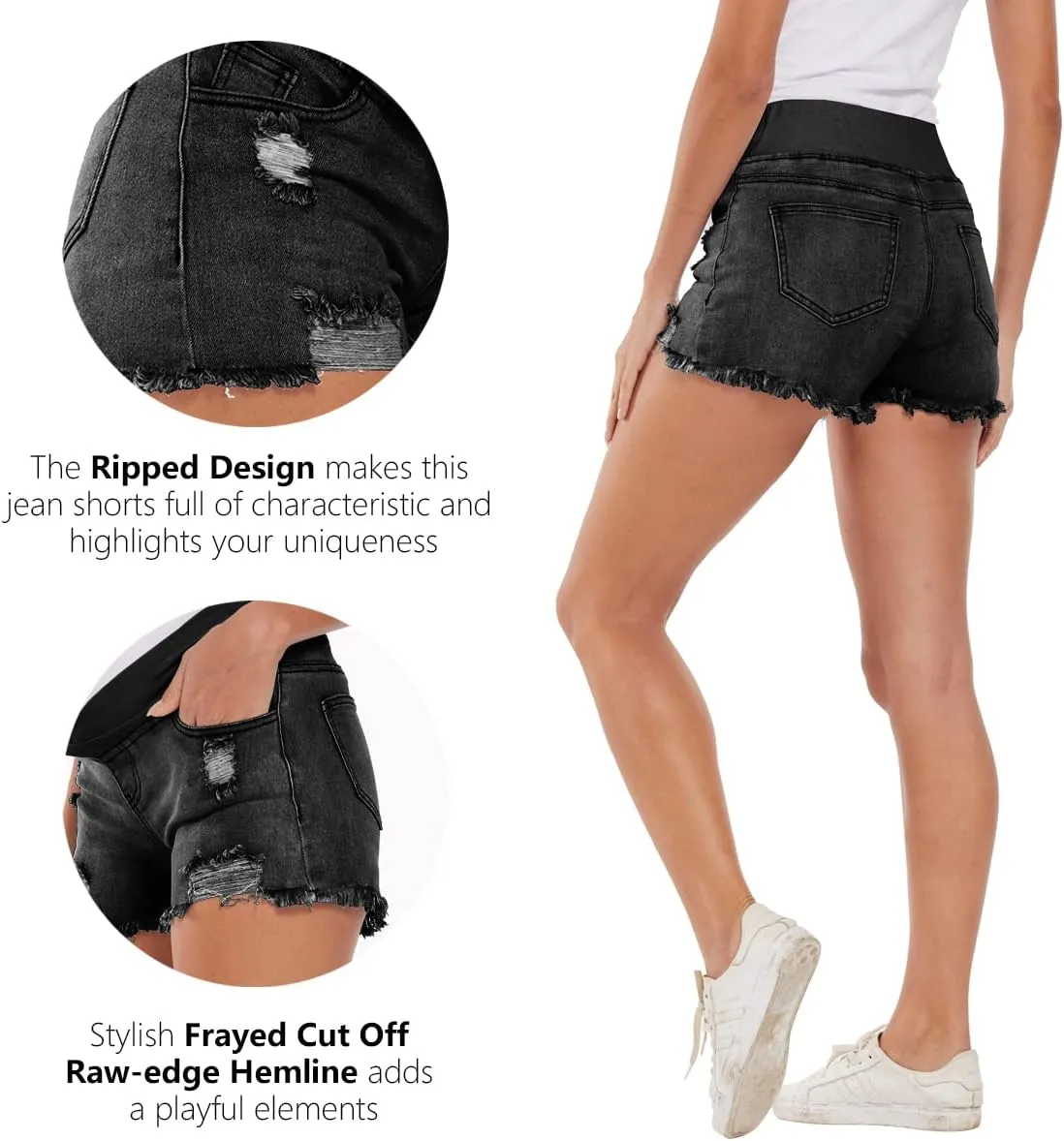 Foucome Women's Maternity Ripped Jean Shorts Summer Distressed Denim Shorts